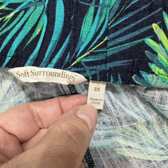 Soft Surroundings Sidnei Wide Leg Crop Palazzo Pants Linen Blend Palm SZ 2XL - Picture 9 of 14